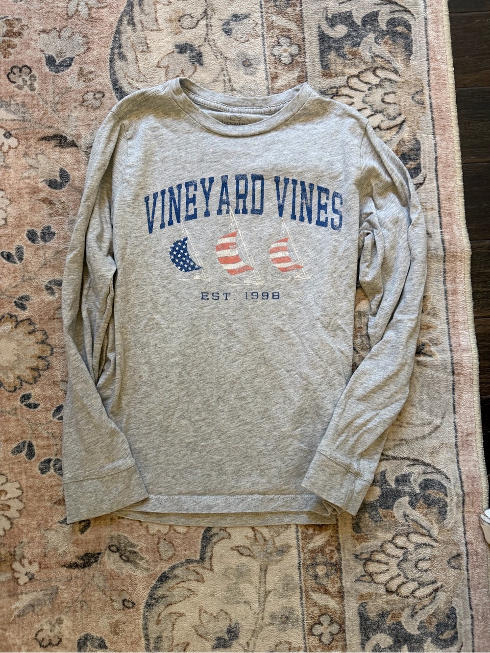 Vineyard Vines Light Gray Crewneck Tee with Navy Logo